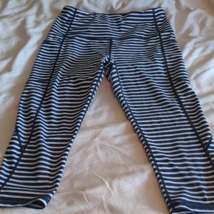 Blue and white striped nautical Capri leggings